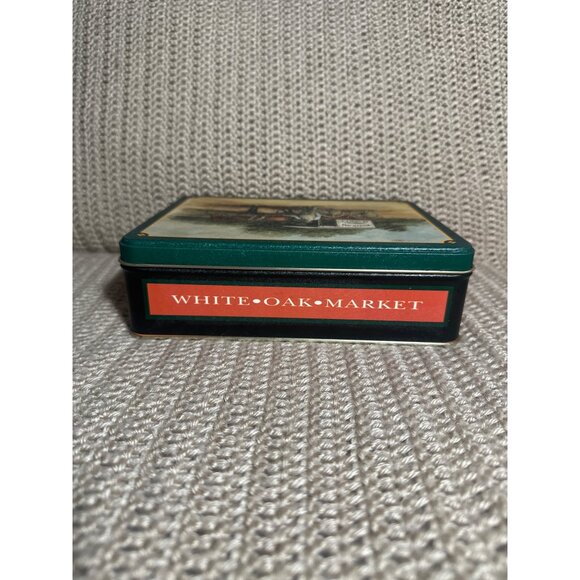 Vintage White Oak Market Tin Storage Box Nostalgic Horse Drawn Wagon Decor - Picture 4 of 10